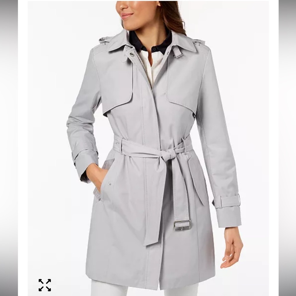 Cole Haan Light Gray Hooded Trench Coat